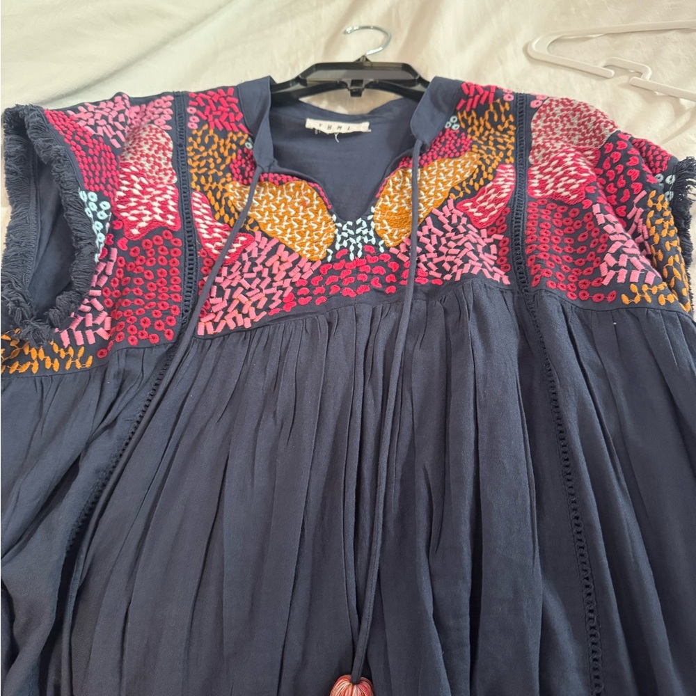 Colorful Embroidered Navy Top